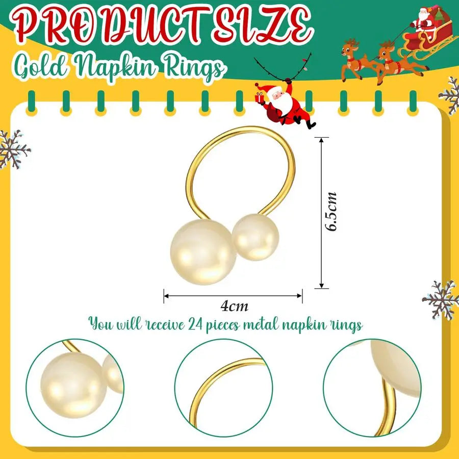 100 Pcs Pearl Napkin Rings, Gold Table Napkin Holder Buckles for Dinning Table Setting Christmas Wedding Party Supplies