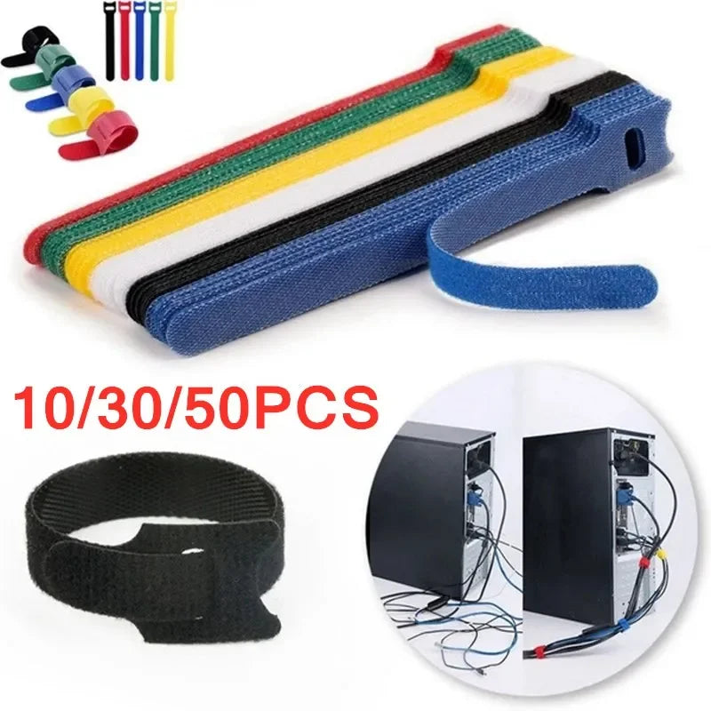 10/30/50pcs Multi-Purpose Fastener Cable Straps Tape Cable Ties Reusable Hook Loop Strips Wire Ties Cables Organizer Cord \][o