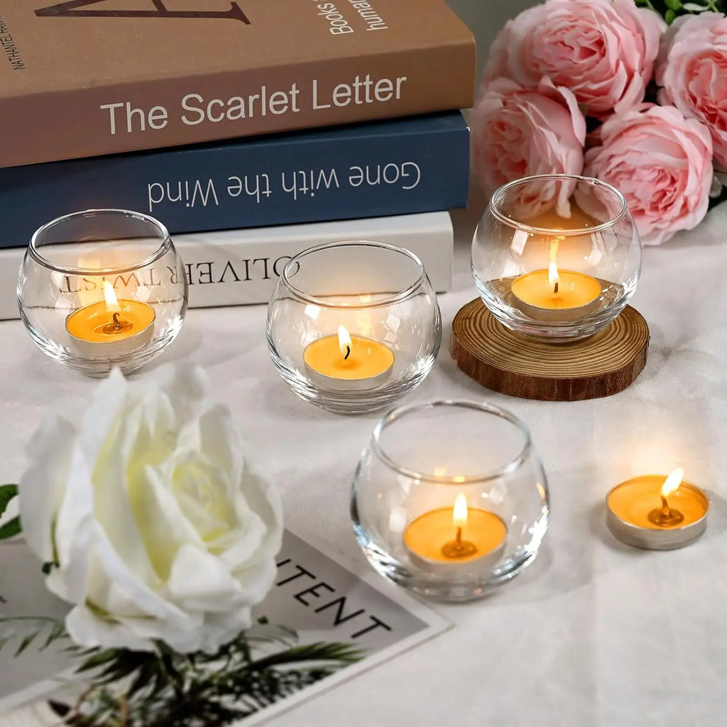 Set of 6 Transparent Glass Candle Holders for Engagement, Wedding, Party & Gifts