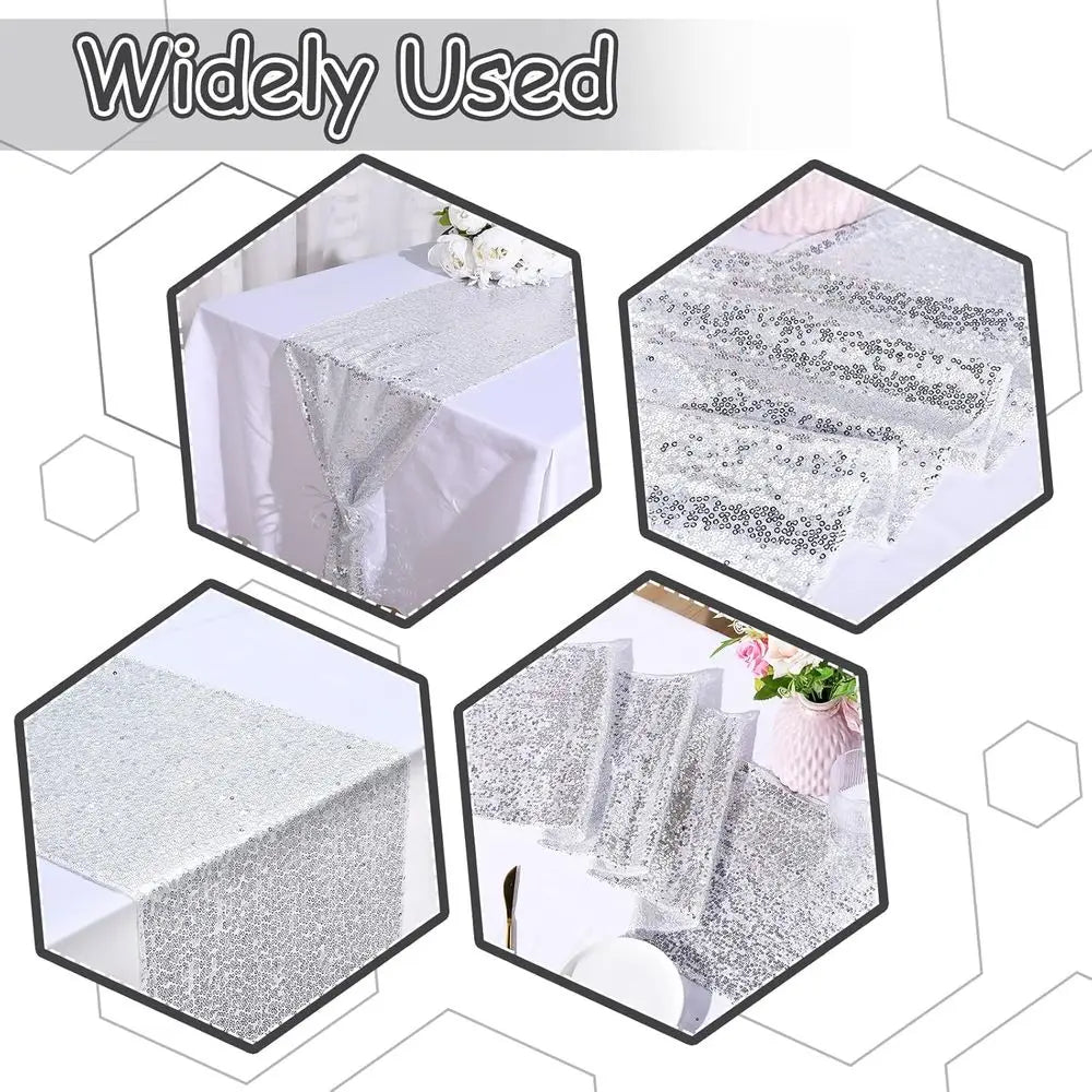 Silver Sequin Table Runners - 24 Pack, 12x108 Inches, Glitter Decorations for Birthdays, Weddings, Engagements, and Holiday Cele