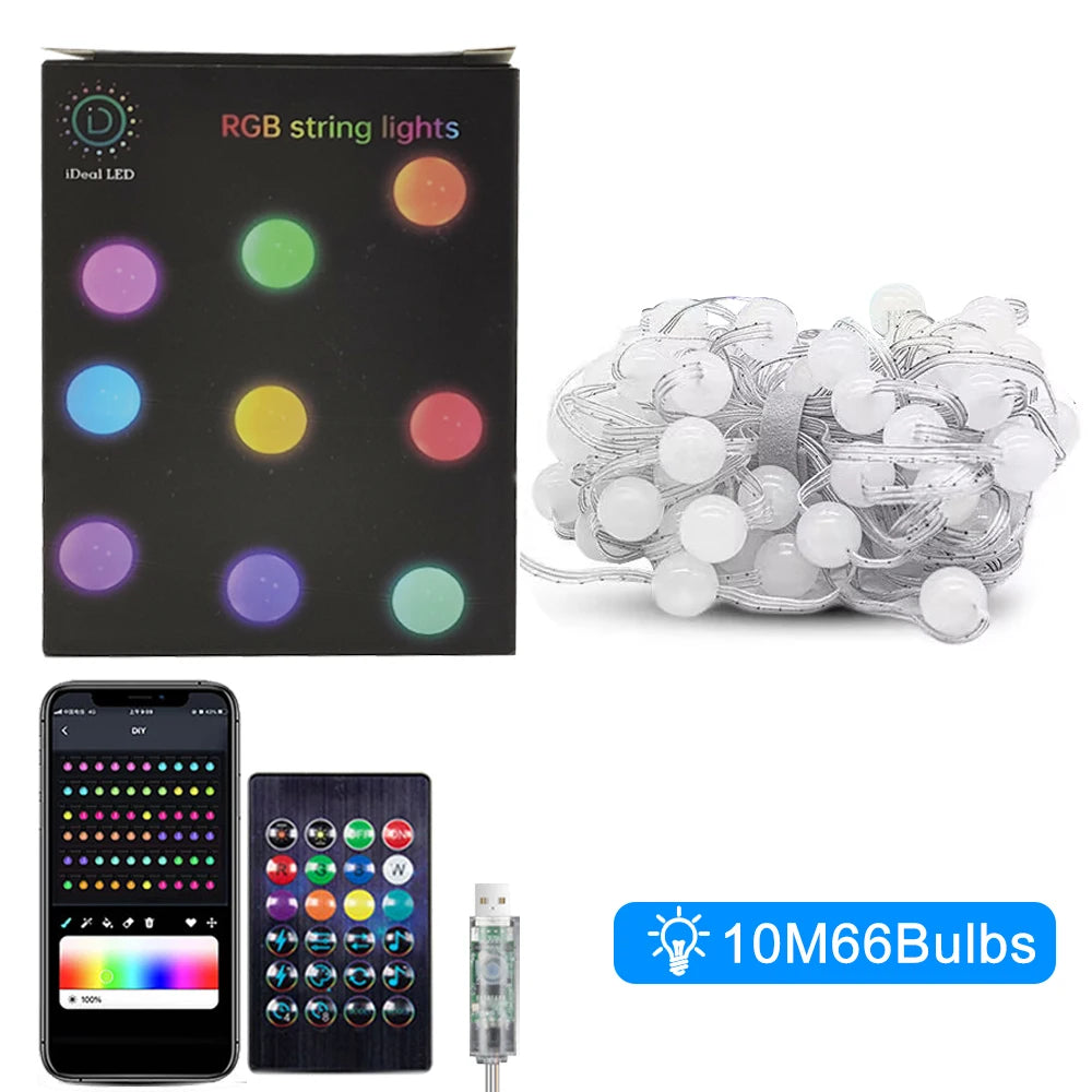 RGB Color Changing Globe String Lights 33ft Smart APP Control Fairy String Hanging Lights For Indoor Outdoor Party Christmas