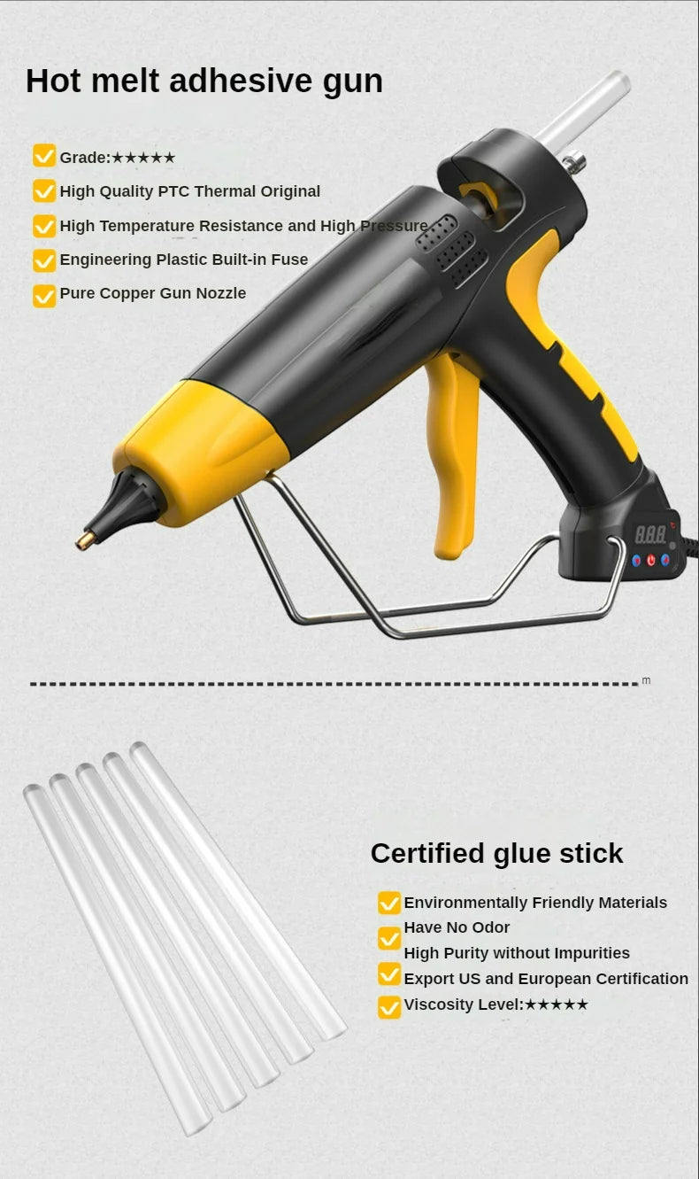 800W Professional Hot Melt Glue Gun Digital Adjustable Temperature Copper Nozzle 11 Mm Glue Sticks Industrial Tools Silicone Gun