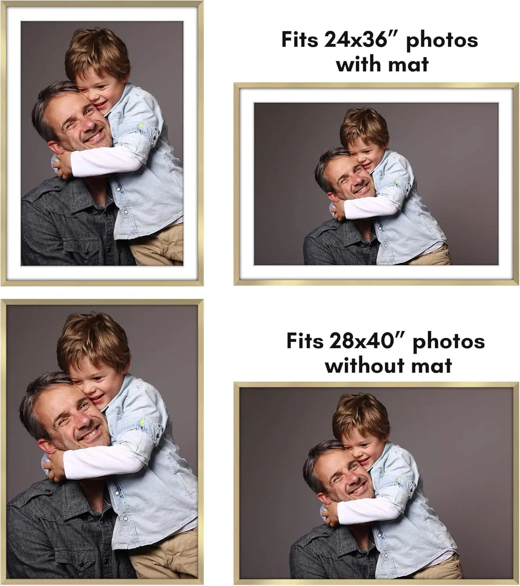 28x40 Poster Frame with Polased Plexiglass - Thin Border Gold Frame for Wall - Display 24x36 or 28x40 Photos