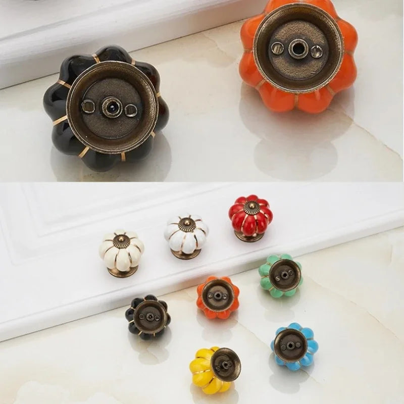 Pumpkin Gold Ceramic Handles Drawer Knobs Single Hole Cupboard Handles Cabinet Pulls Kitchen Accessories Handles Furniture