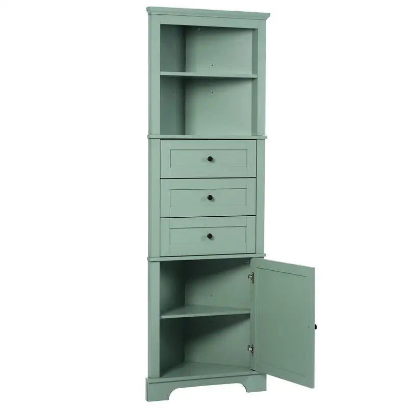 Green Triangle Tall Cabinet, 3 Drawers, Adjustable Shelves, MDF Board, Painted Finish for Bathroom, Kitchen, Living Room -