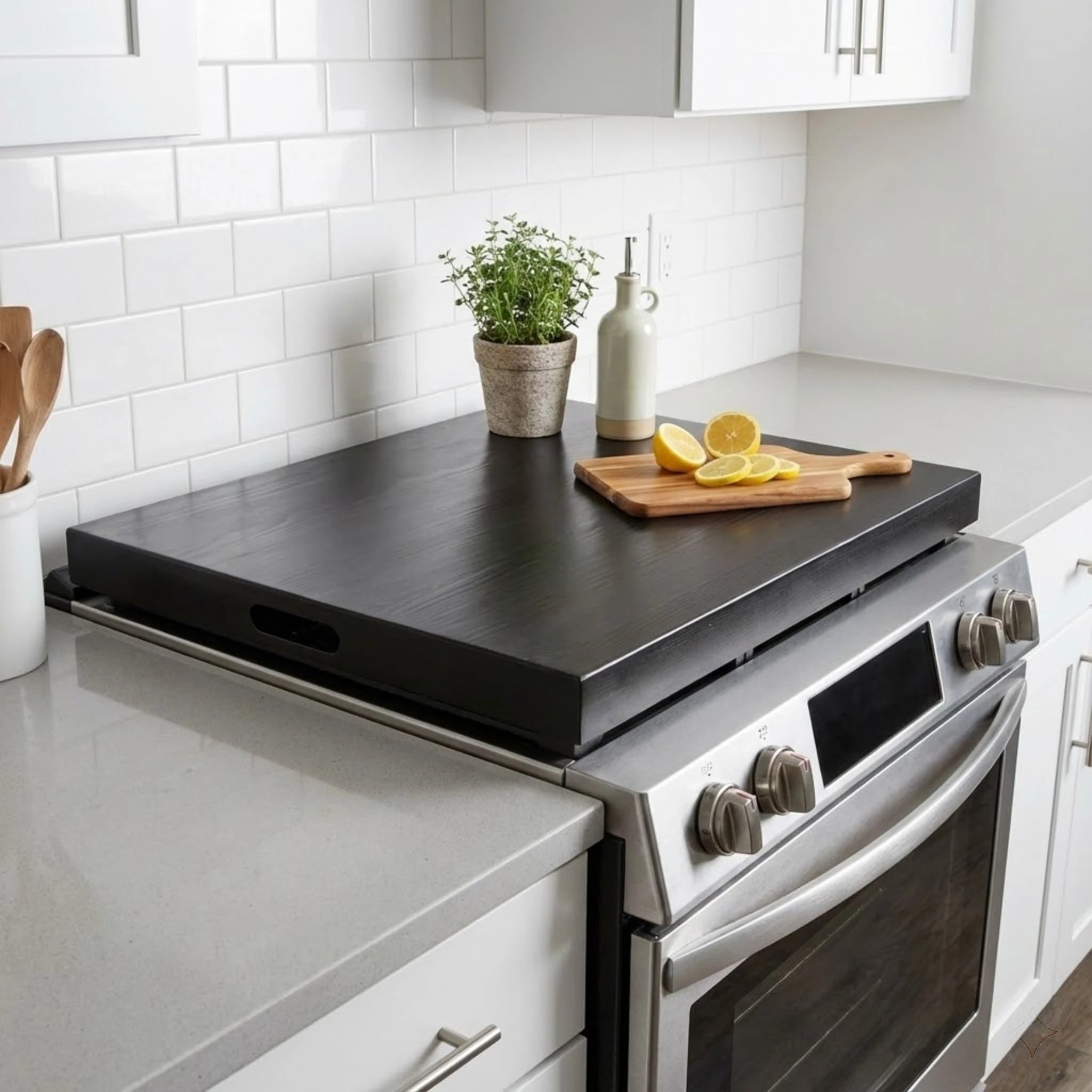 Pine Wood Stove Top Cover Black Rustic Serving Tray Farmhouse Kitchen Decor Noodle Board Burner Protector