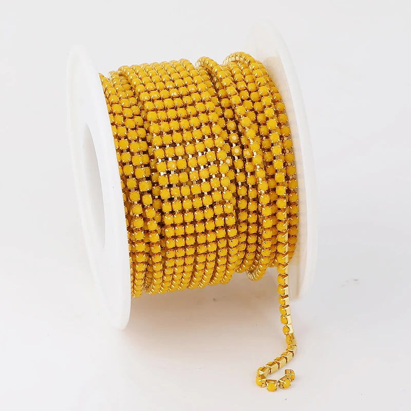 PEESOM NewSS6 2mm Sliver Bottom Rhinestone Cup Chain Sew On Colorful Acrylic Rhinestone Trim Chain Strass Banding for DIY Chain