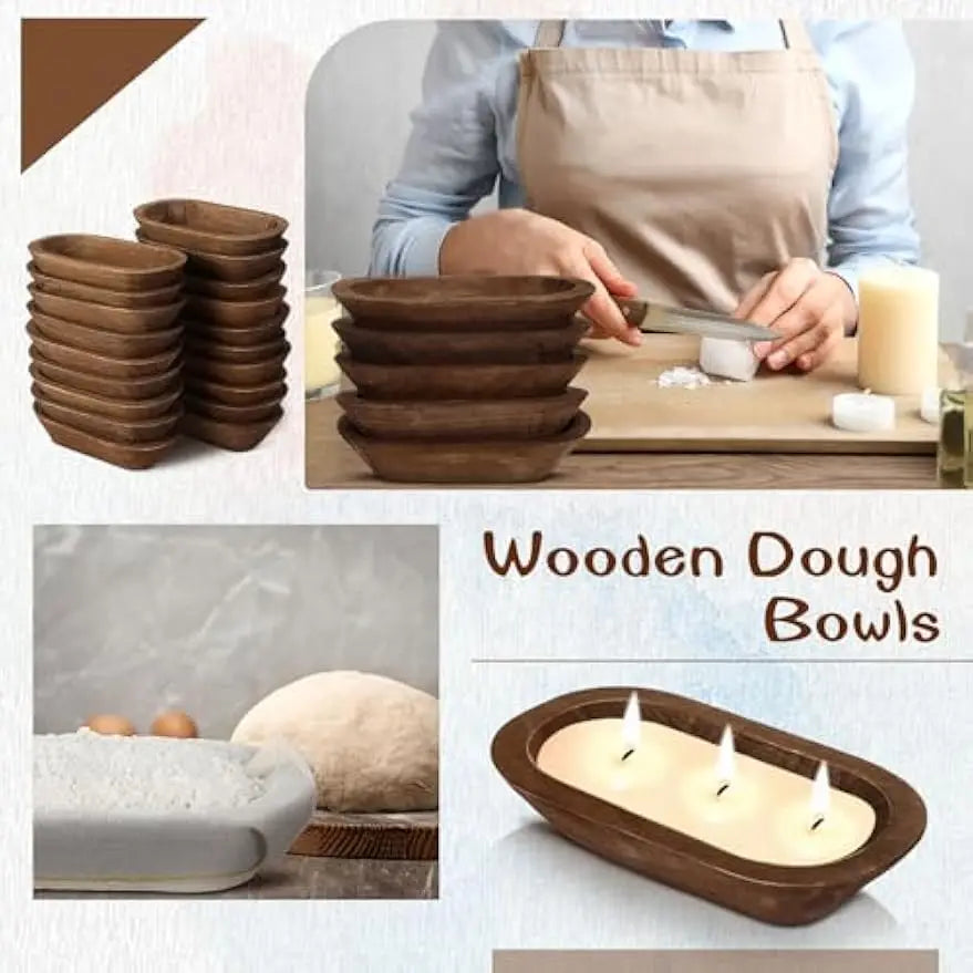 20 Pcs Wooden Dough Bowls Bulk 8.6 Inch Rustic Vintage Hand Carved Wood Dough Bowls Dining for DIY Home Crafts Making Farmhouse