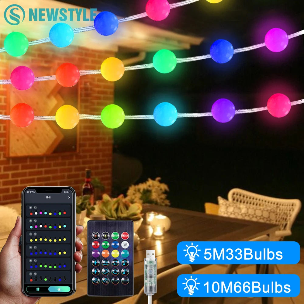 RGB Color Changing Globe String Lights 33ft Smart APP Control Fairy String Hanging Lights For Indoor Outdoor Party Christmas