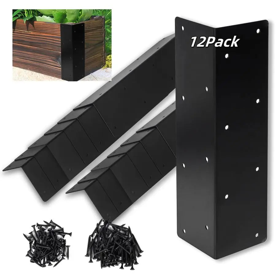 Pcs Raised Garden Bed Corner Brackets for 1224 Flower Vegetable Furniture Planter Wood Garden Bed Box, 11 x 3 x 3 Black Metal Co