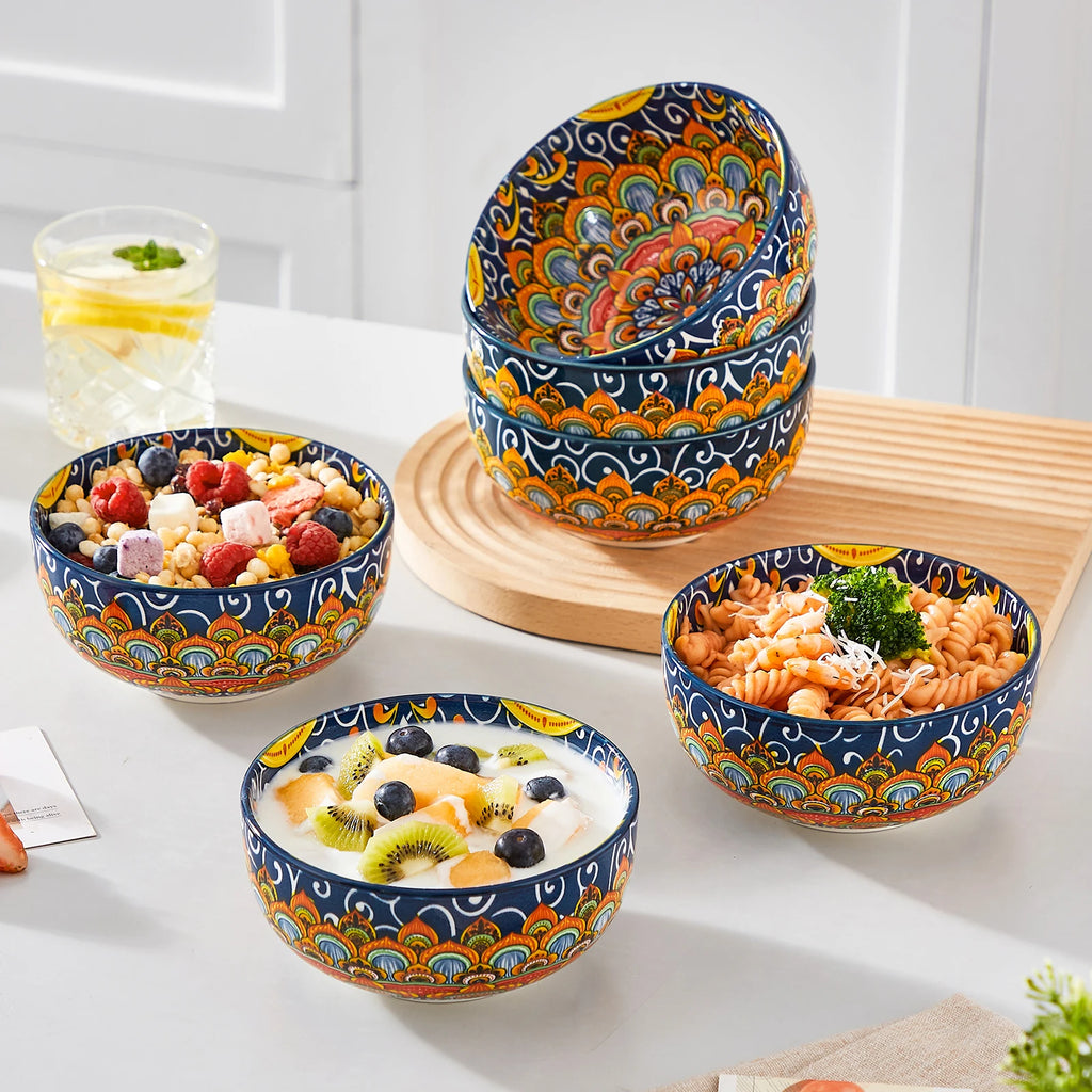vancasso 6/12 Piece Cereal Bowls Set 28 Oz Ceramic Soup Bowls Bohemian style for Salad/Pasta/Rice/Oatmeal/Fruit/Cereal for  6