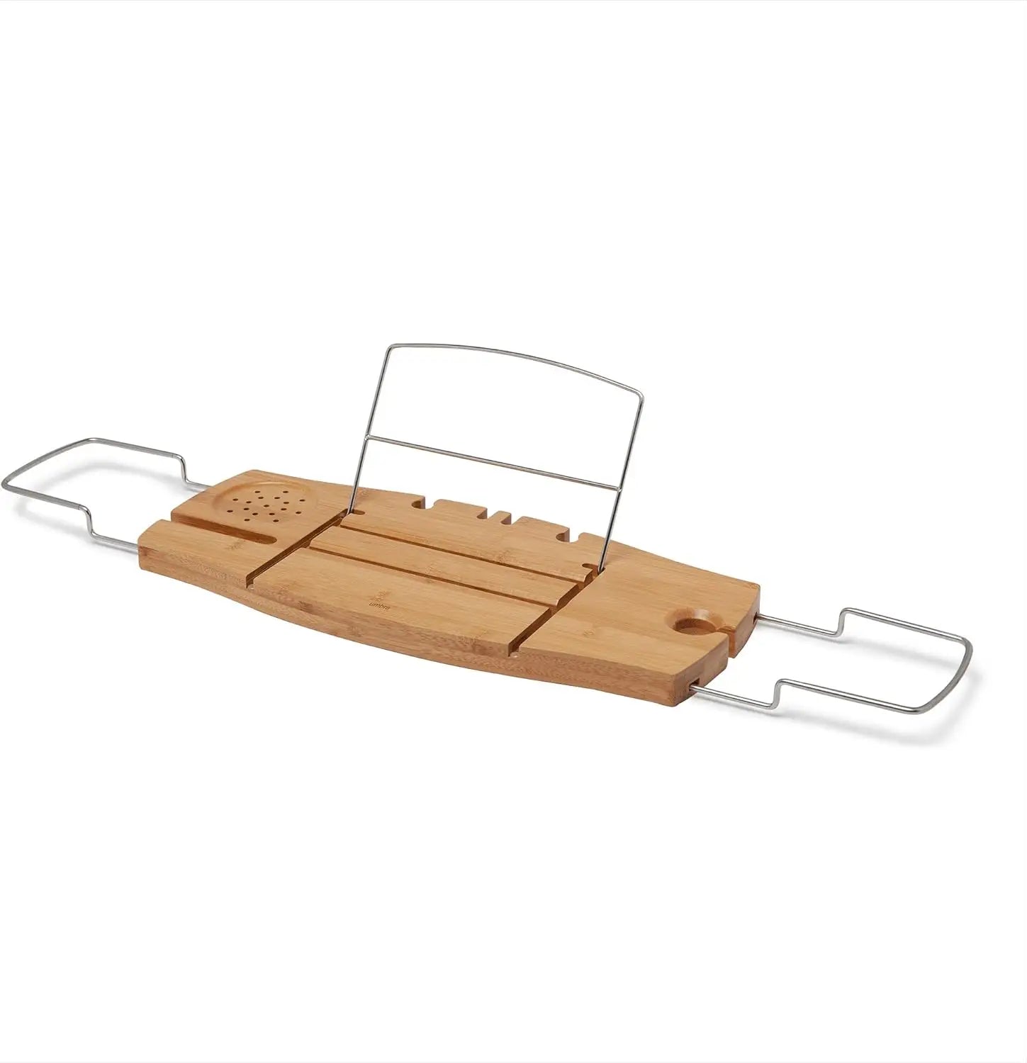 Extendable Bathtub Tray with Book Stand, Wine Glass Holder, and Phone Slot for Relaxing Baths