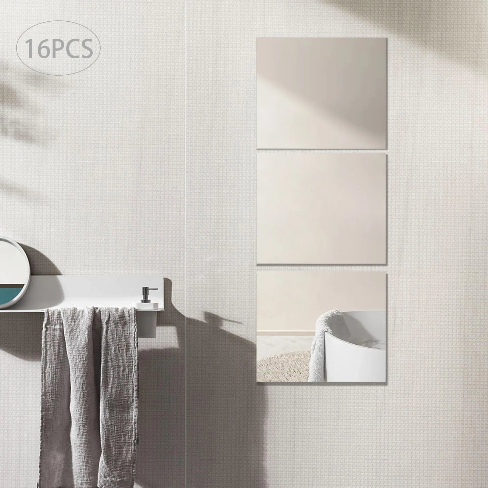 16 PCS Home Gym Mirror Tiles, 14'' x 12'', Large Frameless Wall Mirror for Bedroom,Door,Bathroom