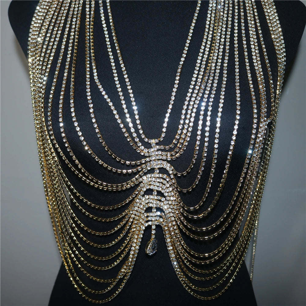 2022 New Crystal Tassel Drop Pendant Top Body Chain Bra for Women Luxury Rhinestone Body Bralette Chest Chain Bikini Jewelry