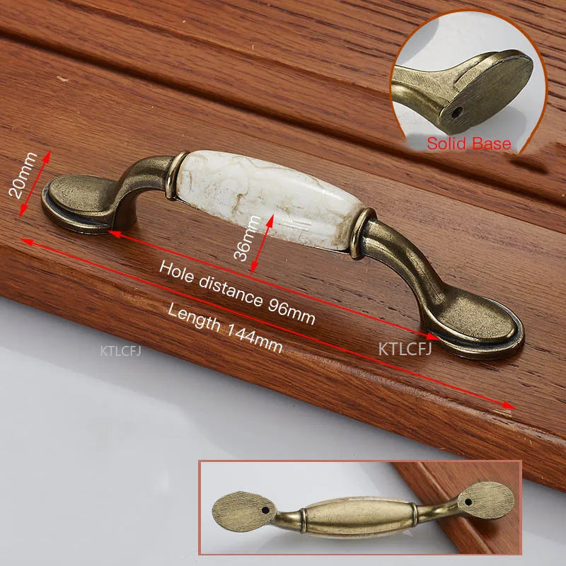 European Bronze Ceramic Cabinet Handles Zinc Alloy Drawer Knobs Wardrobe Door Handles Furniture Handle