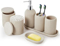 7-Piece Resin Bathroom Set with Soap Dispenser, Toothbrush Holder, Tray - Modern Beige Decor for Home