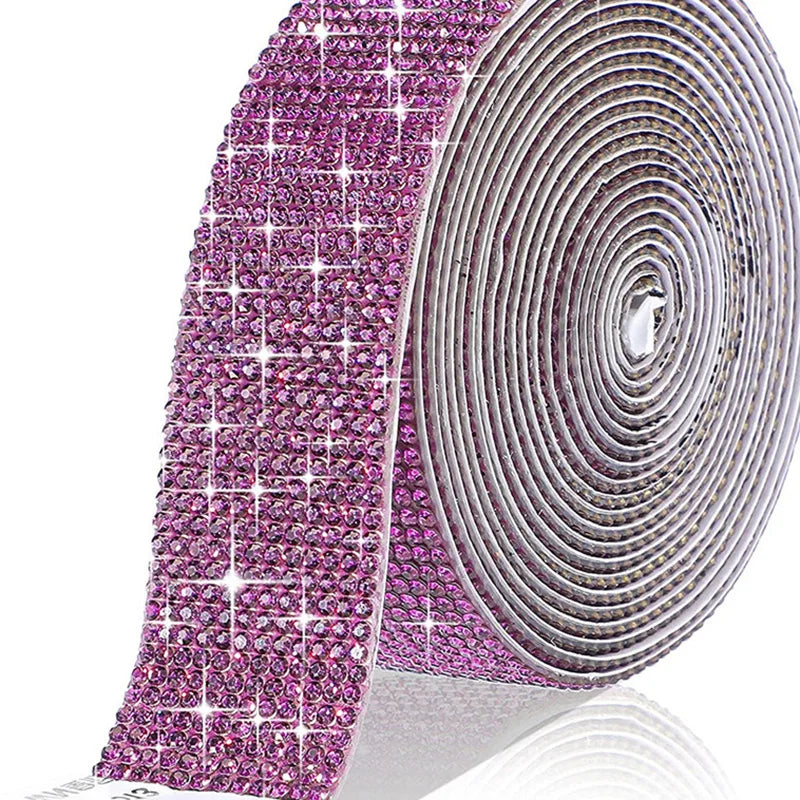 4/8 Row 1Yard Self Adhesive Crystal Rhinestone Sticker Diamond Color Ribbon Strip For DIY Phone Clothes Arts Crafts Decor