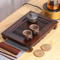 Walnut Drawer Tea Tray, Bamboo Tea Serving Tray W/ Drawer, Tea Table Organizer, Storage Tea Tray for Kitchen,Living Room,Office