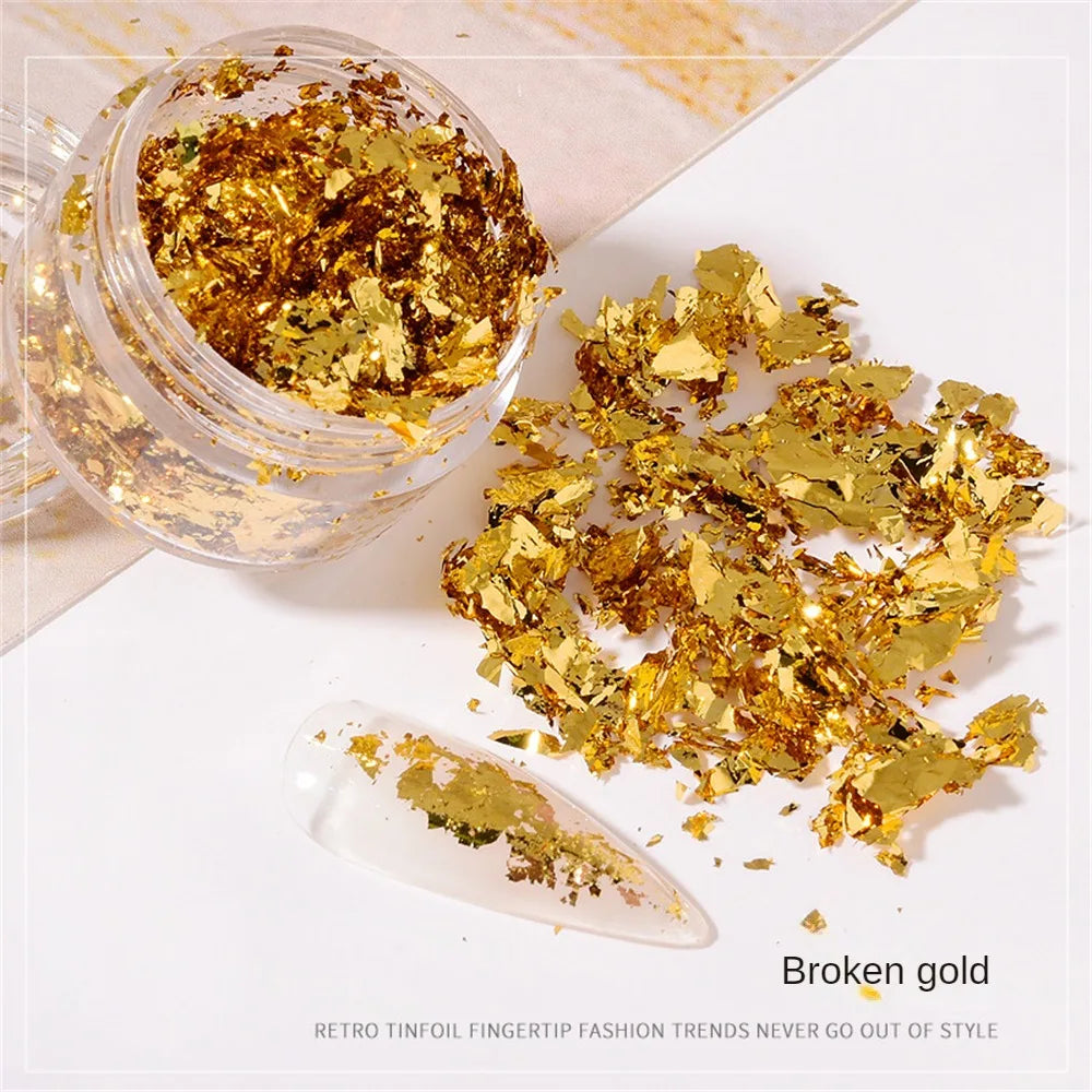 Nail Art Accessories Gold Silver Copper Foil Sequins Glitter Leaf Flake Sheet Bulk Foil Paper For Gilding Manicure Decoration
