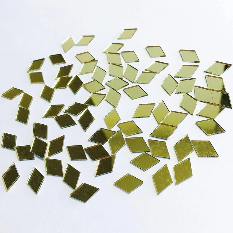 100~500PCS Mirror Mosaic Tile Sticker Bulk Diamond Rhombus Shape DIY Craft Handcrafted Accessory Home Wall Artwork Decor Supply