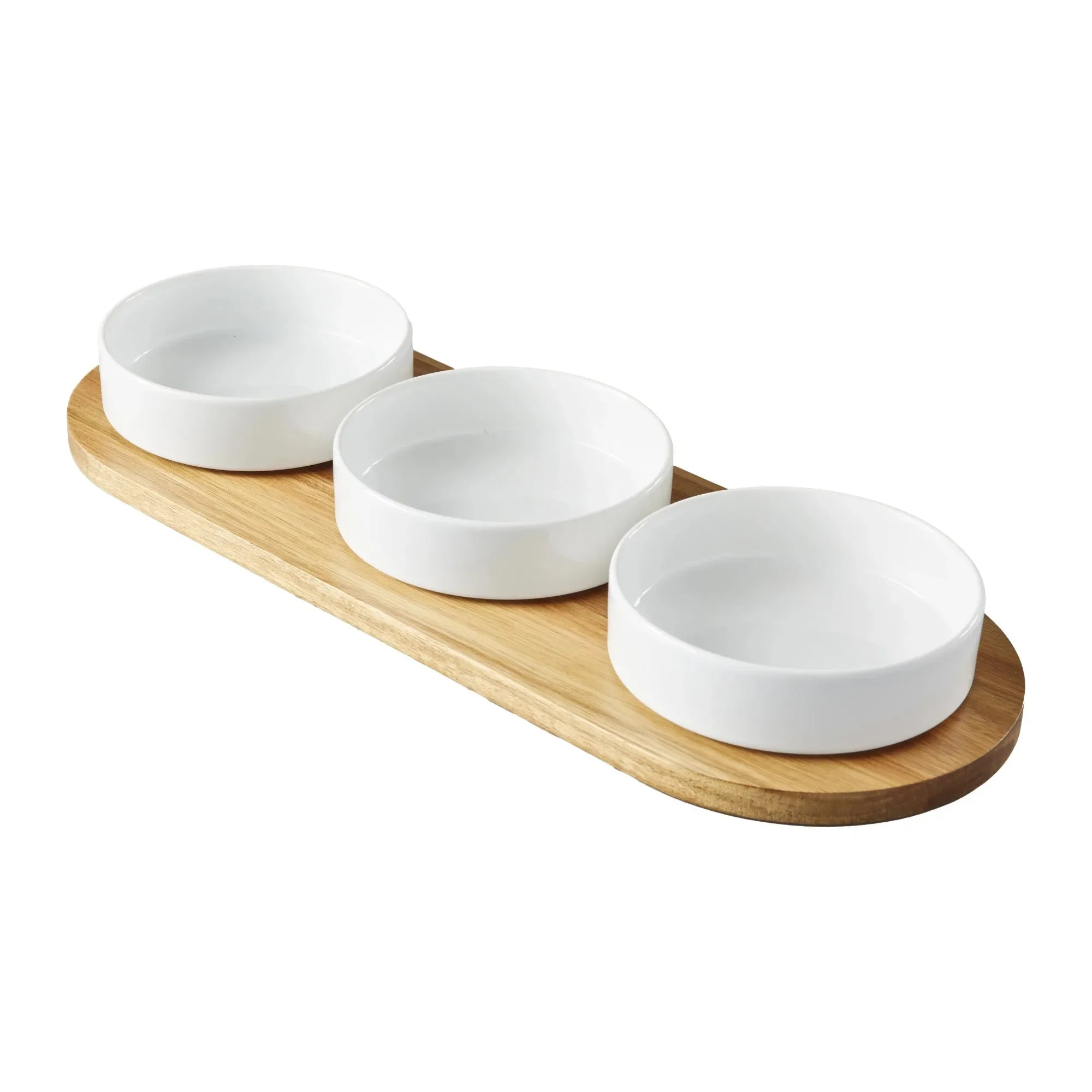 Acacia Wood Tray and Stoneware Bowl for Condiment, 19.69x7.28x2.17 in,3.96 lb