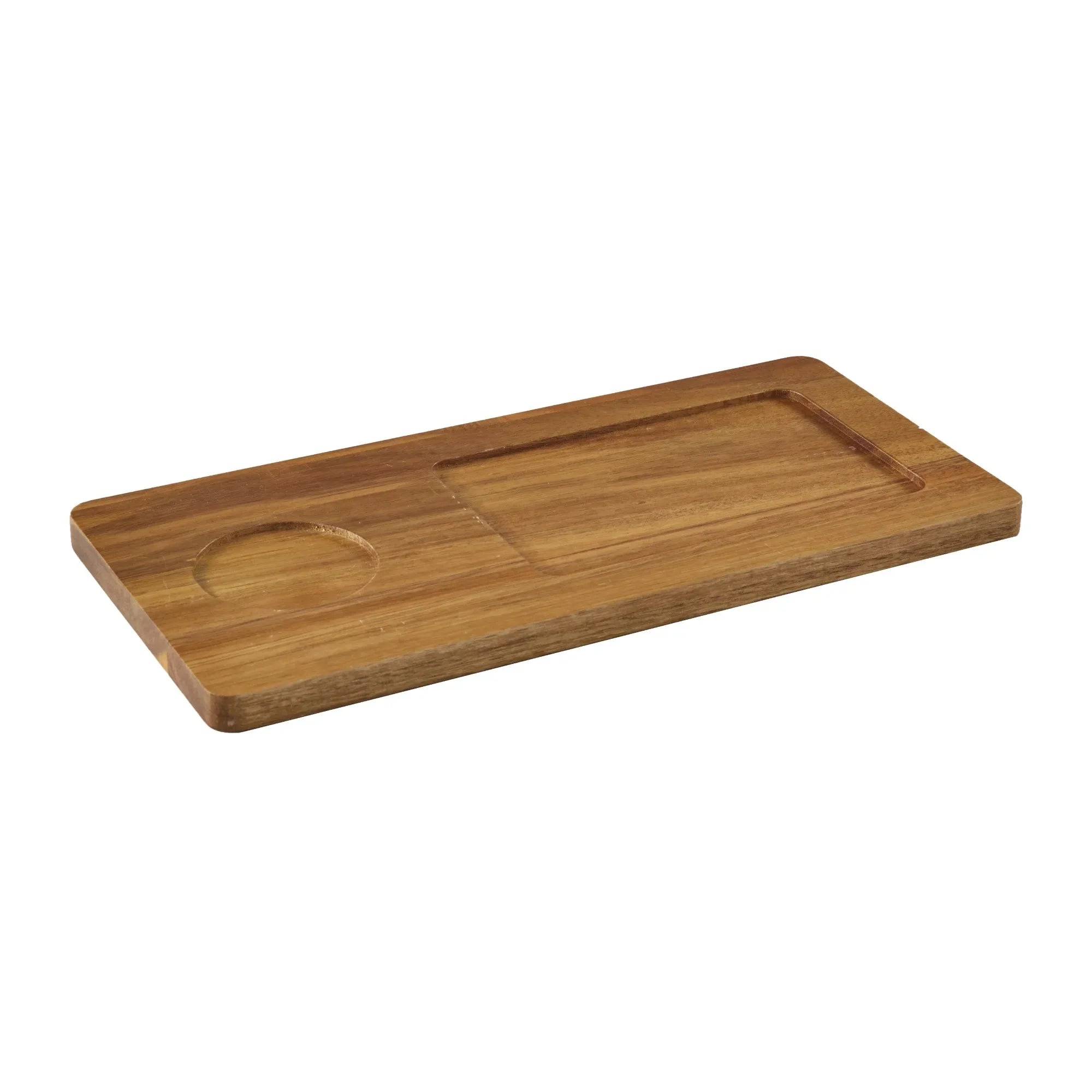 Natural Wood Color Ceramic Dip Bowl with Acacia Tray, 13.5x6.5x2.99 in, Elegant & Durable, Elevates Parties
