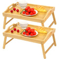 2 Pack Bamboo Bed Tray Table, Folding Legs and Handles, Breakfast Tray, Laptop Desk for Bed or Sofa, Serving Tray for Eating, Wo