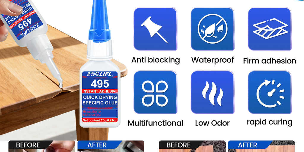 LOOLIFL- Super Wood Glue 495/1-5/20g Metal Glue is transparent and odorless, which strongly bonds metal/plastic.