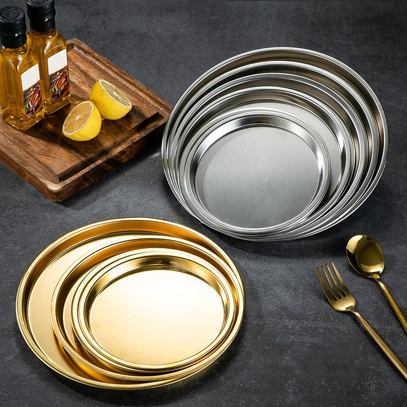 Kitchen Bar Tableware Cake And Fruit Snack Plate Kitchen Accessories Stainless Steel Plate Camping Picnic Plate