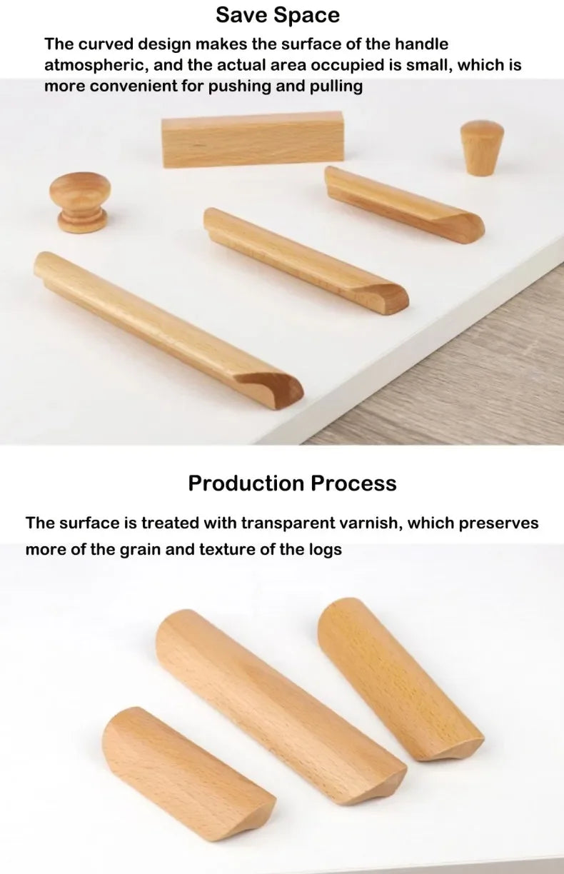 Natural Wood Furniture Handles Kitchen Door Knobs Cabinets Pulls Beech Wooden Handles for Cabinet and Drawers Furniture Hardware