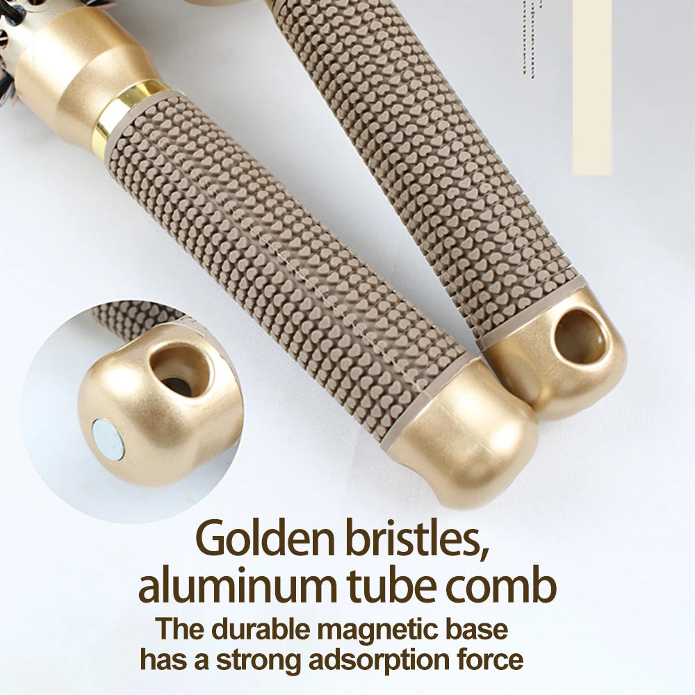 Gute Boar & Nylon Roller Brush - Gold Non-Slip Handle, Curl Defining Barrel - Salon Home Styling