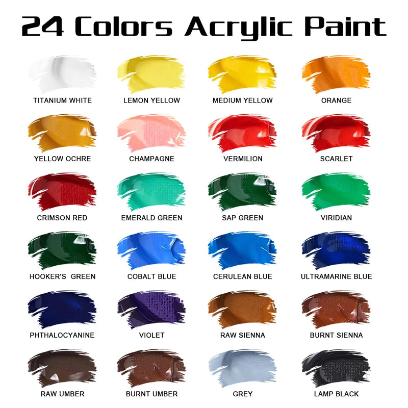H&B 24 Colors Acrylic Paint Set Pigment 야광도료 Art Supplies акриловые краски 야for for Metal Plastic Ceramic Leather Wood Glass