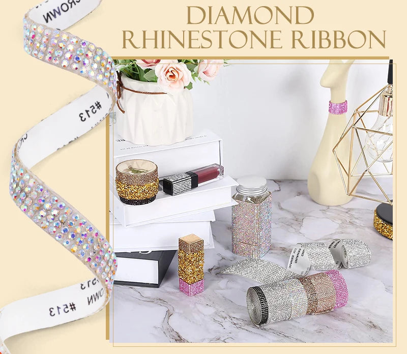 1 Roll Self Adhesive Crystal Rhinestone Strips Crystal Ribbon Bling Gemstone Sticker With 2mm Rhinestones For DIY Arts Crafts