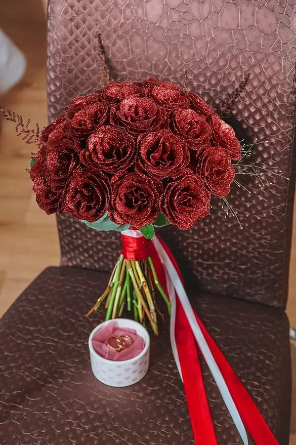 Mother's/Valentine's Day 30/50 pcs 7cm Glitter artificial flower rose girl friend wife DIY bouquet gifts for wedding Birthday