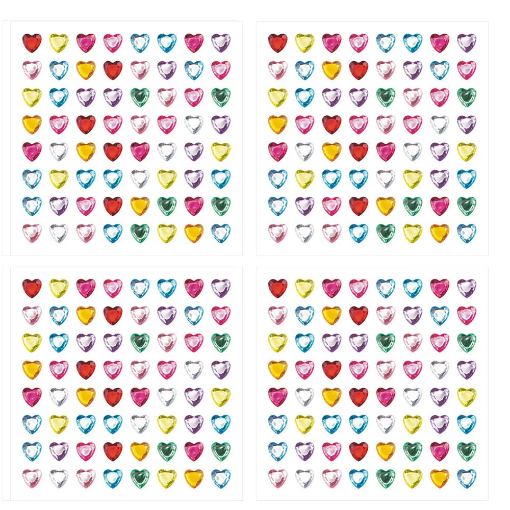Bling Sparkly 3D Gem Acrylic Earrings Stickers Kids DIY Toys 6MM Self Adhesive Love Heart Rhinestone Crystal Stickers For Girls