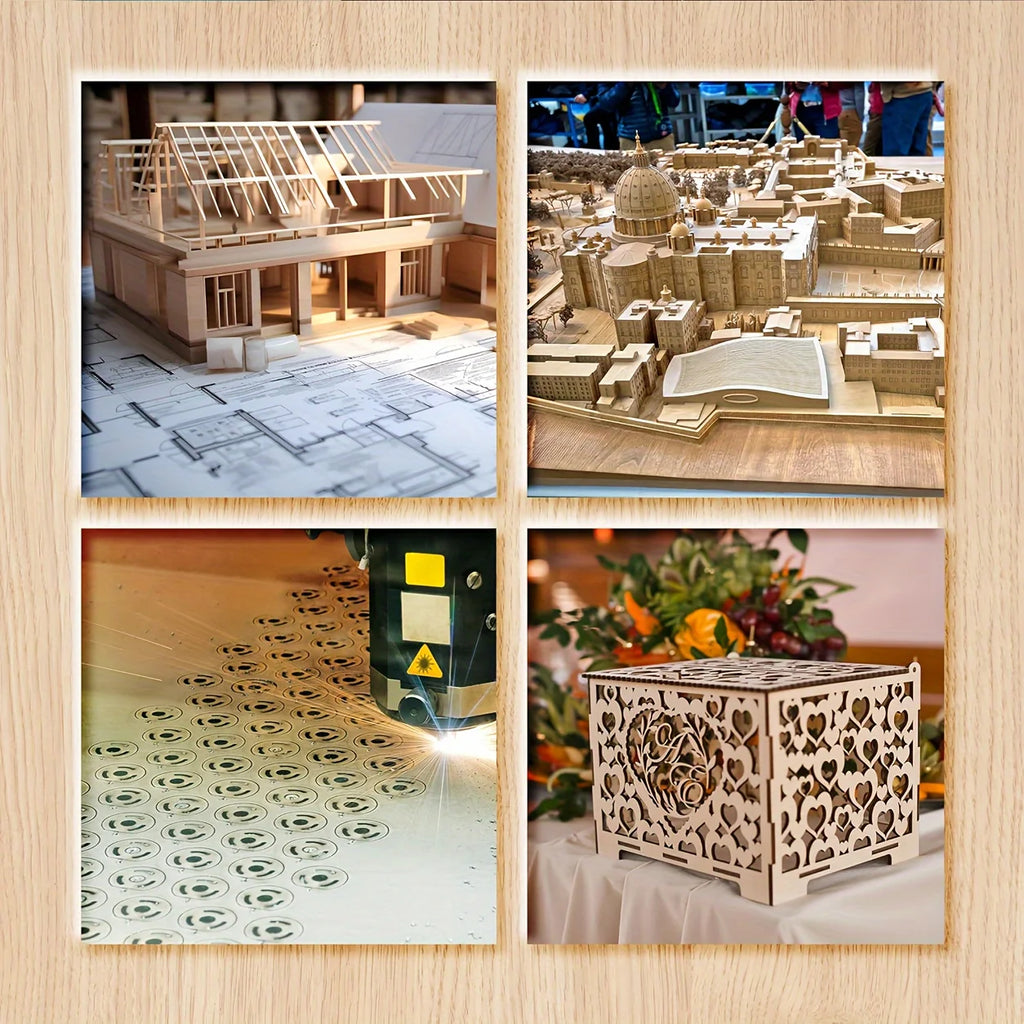 36 PCS(12" x 4") plywood 1/8" wood, 3mm laser cut DIY plywood, suitable for various occasions, making architectural models, etc.