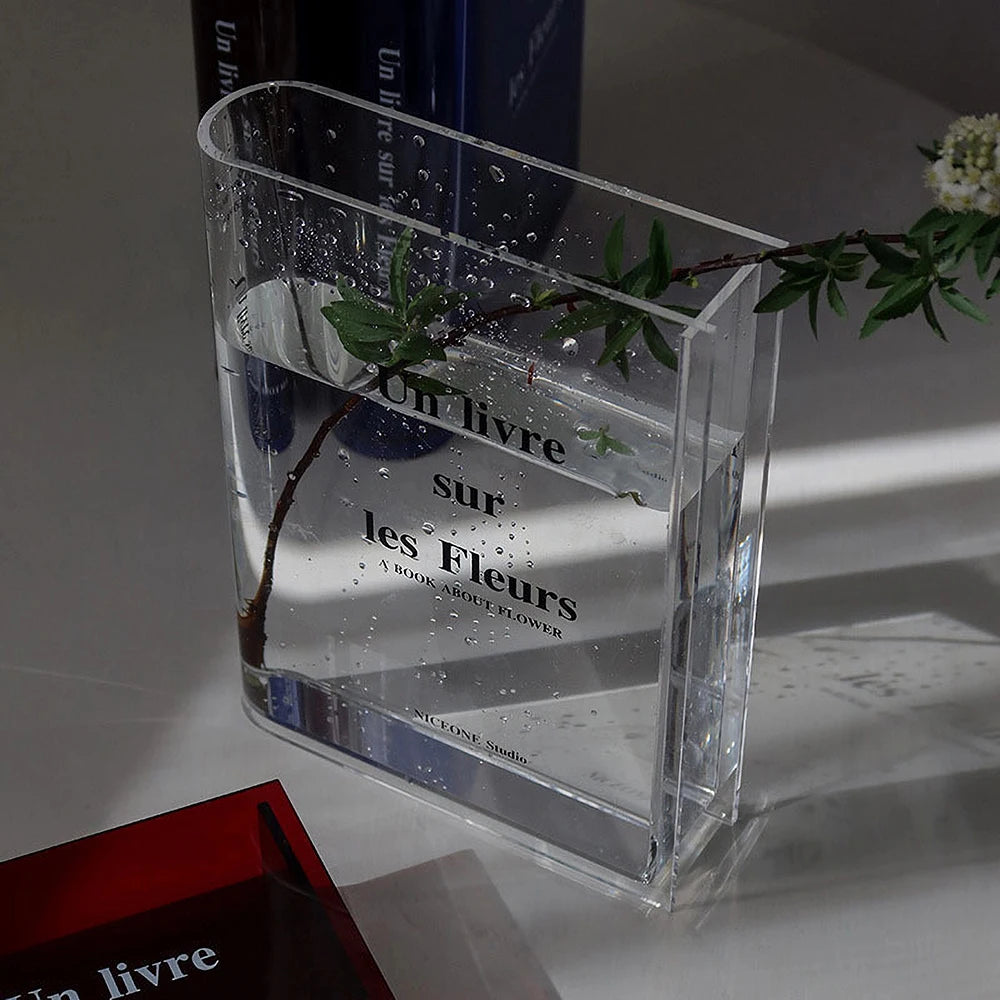 Acrylic Book Shaped Flower Arrangement Box,Book Vase,Nordic Style Acrylic Vase,Hydroponic Flowers,Desktop Decoration Ornament