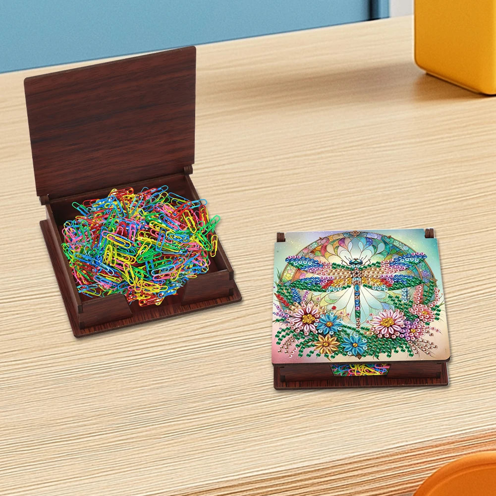 Wood DIY 5D Diamond Painting Note Box with 160 Sheets Crystal Art Sticky Notes Holder for Office Workplace Home Gifts