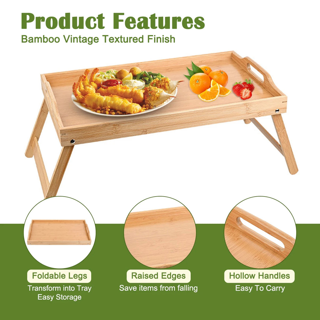 Bamboo Foldable Legs Tray Multi-functional Small Dining Table Tea Tray Movable Breakfast Tray For Desk Bed Counter Living Room