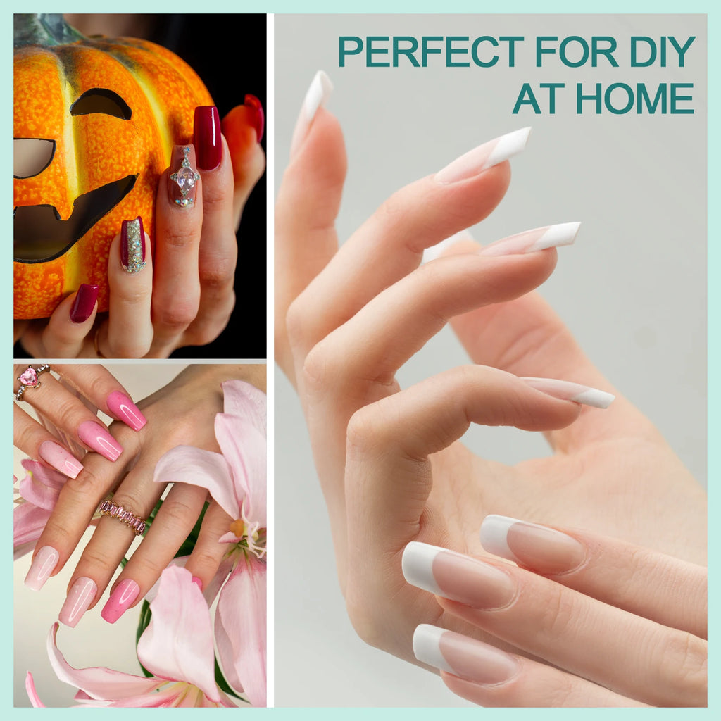 120pcs Soft Gel Nail Kit Oval Square Full Coverage Nail Extension Pre-Molded Acrylic Fake Nail Gel For Home Nail Salon DIY Use