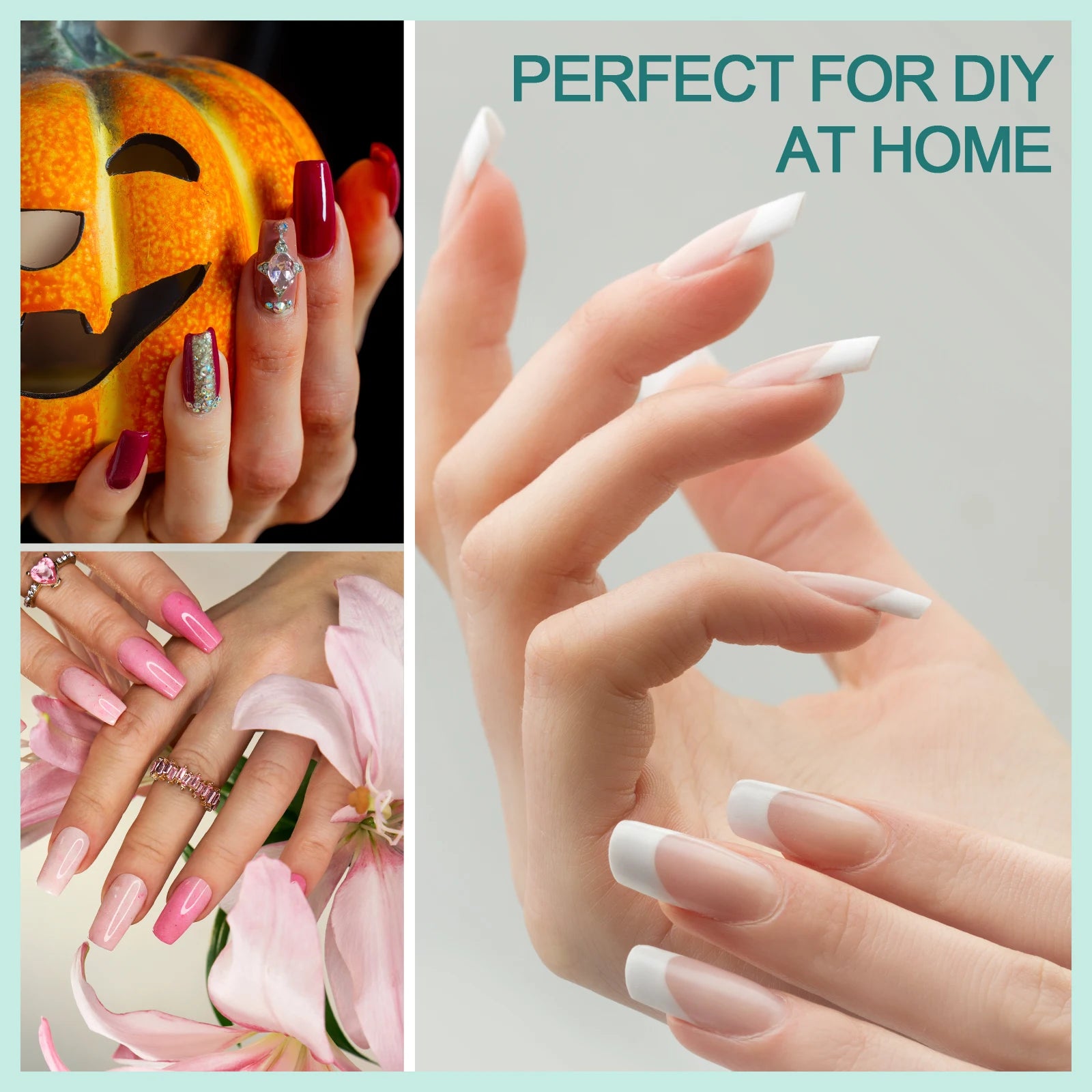 120pcs Soft Gel Nail Kit Oval Square Full Coverage Nail Extension Pre-Molded Acrylic Fake Nail Gel For Home Nail Salon DIY Use