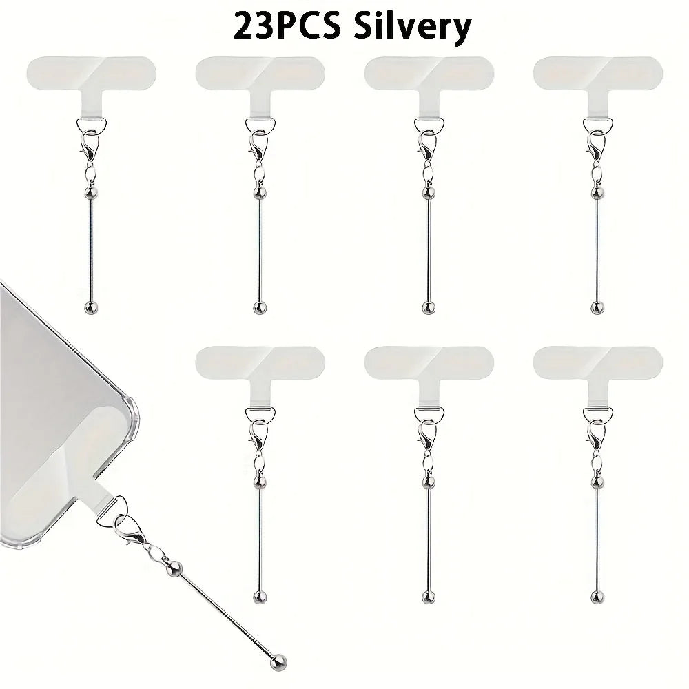 Creative Mobile Chain Small Lobster Clip Decoration Blank Bead Rod Keychain (Golden And Silvery), Transparent Dividers And Beads