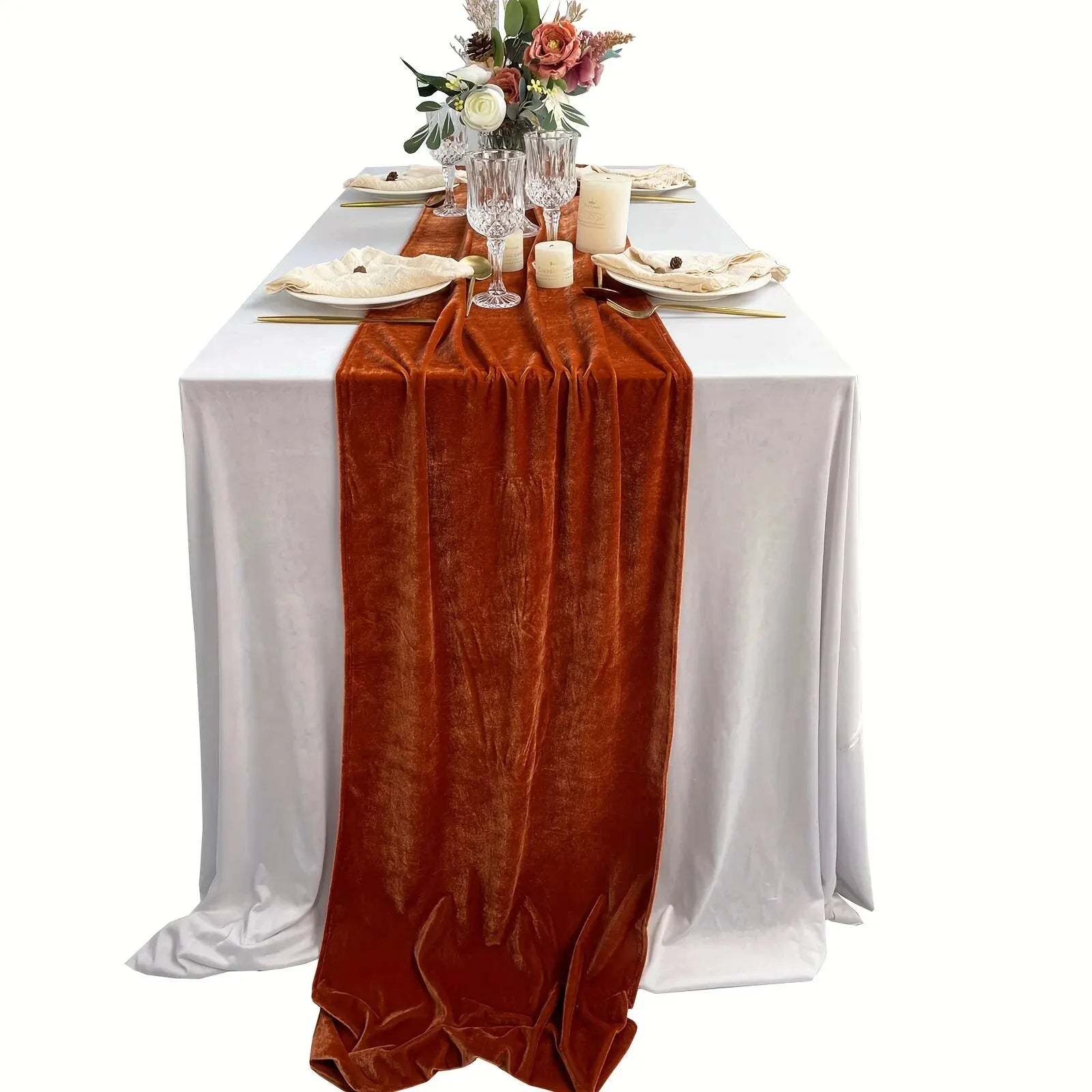 1pc Luxurious Velvet Table Runner, WeddingReception Decorations, Soft Table Linen Overlay, WeddingTable Runner Room Decor