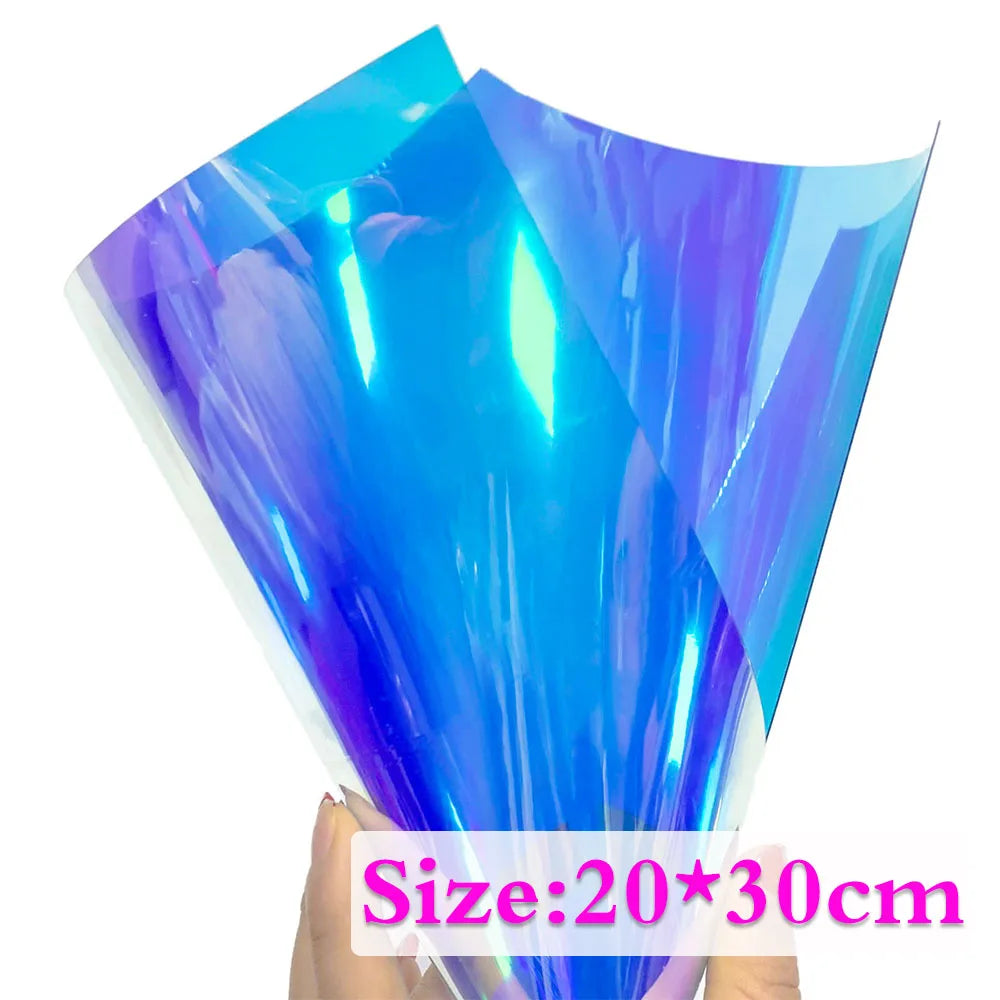 A4 Multicolor Iridescent Holographic Clear Transparent PVC Fabric Leatherette Laser Rainbow Film Vinyl Craft Bag Earring DIY Bow