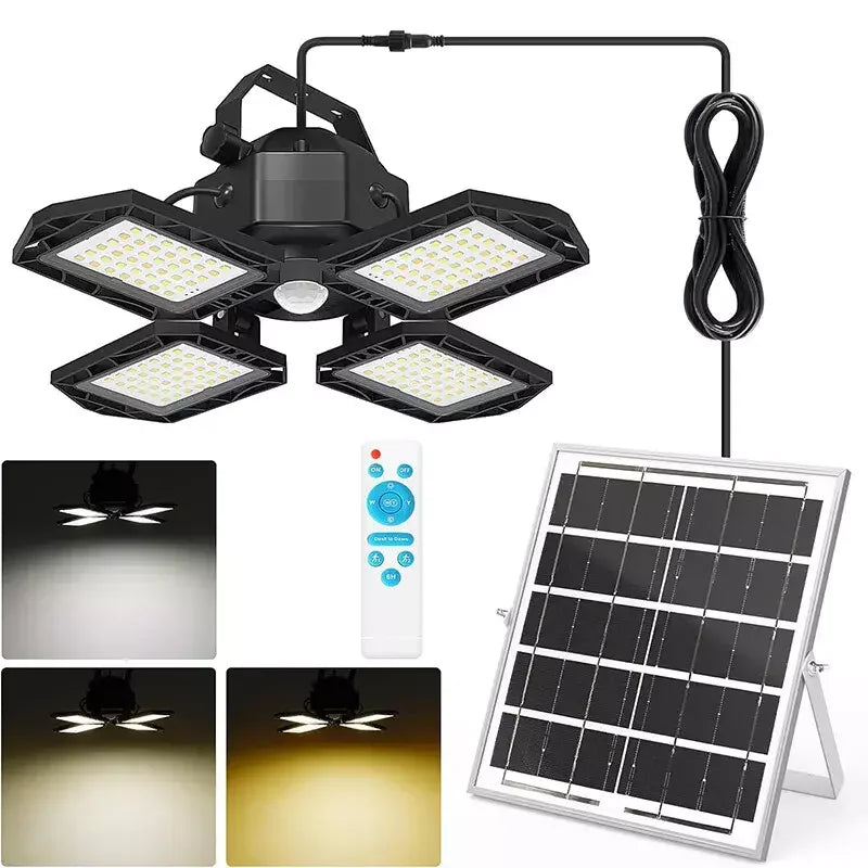 Outdoor Indoor Solar Pendant Light Motion Sensor Folding LED Lamp 3 Modes Floodlight for Industrial Lighting Workshop Warehouse