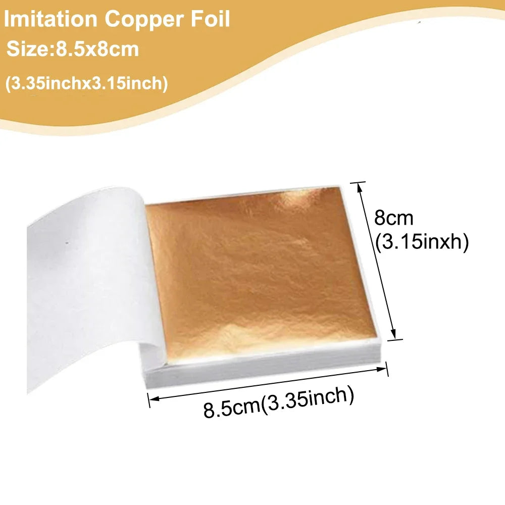 100pcs Imitation Gold Sliver Copper Foil Paper DIY Resin Candle Plaster Craft Leaf Flake Gilding Sheets Art Nail Home Decoration