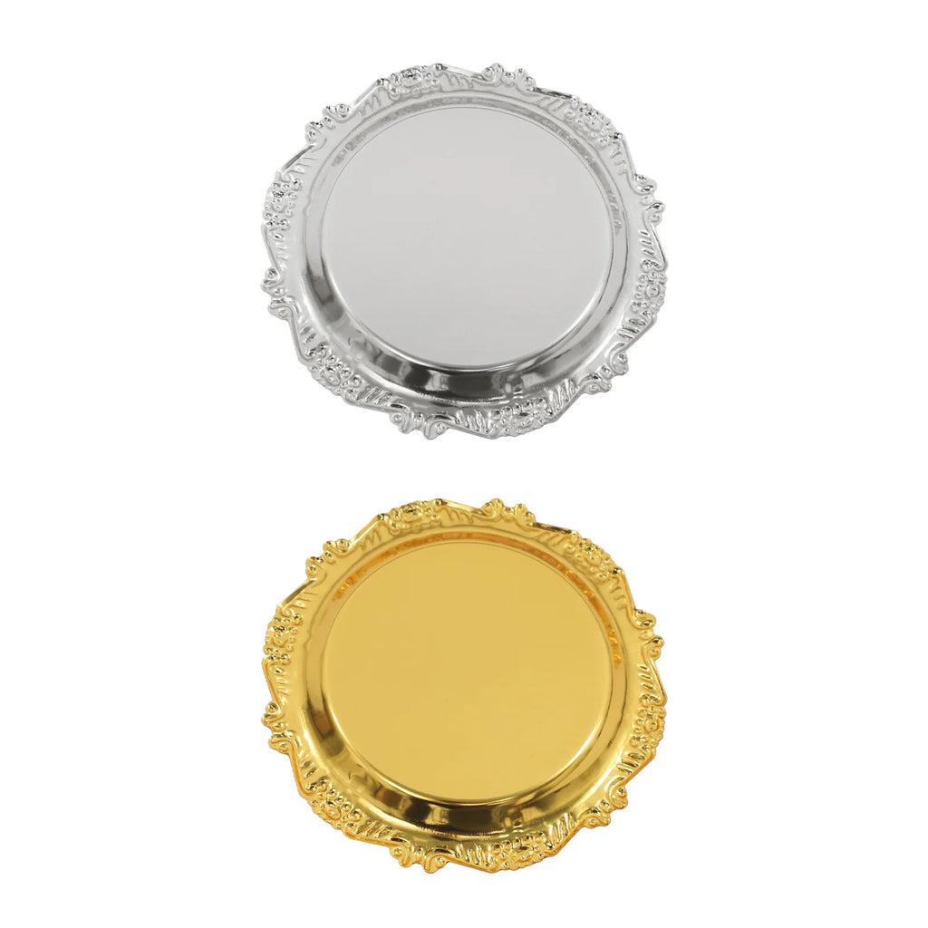 6PCS Gold/Silver Serving Tray Round Metal Snack Plate Restaurant Tray Plate Jewelry Display Tray for Birthday Wedding Banquet