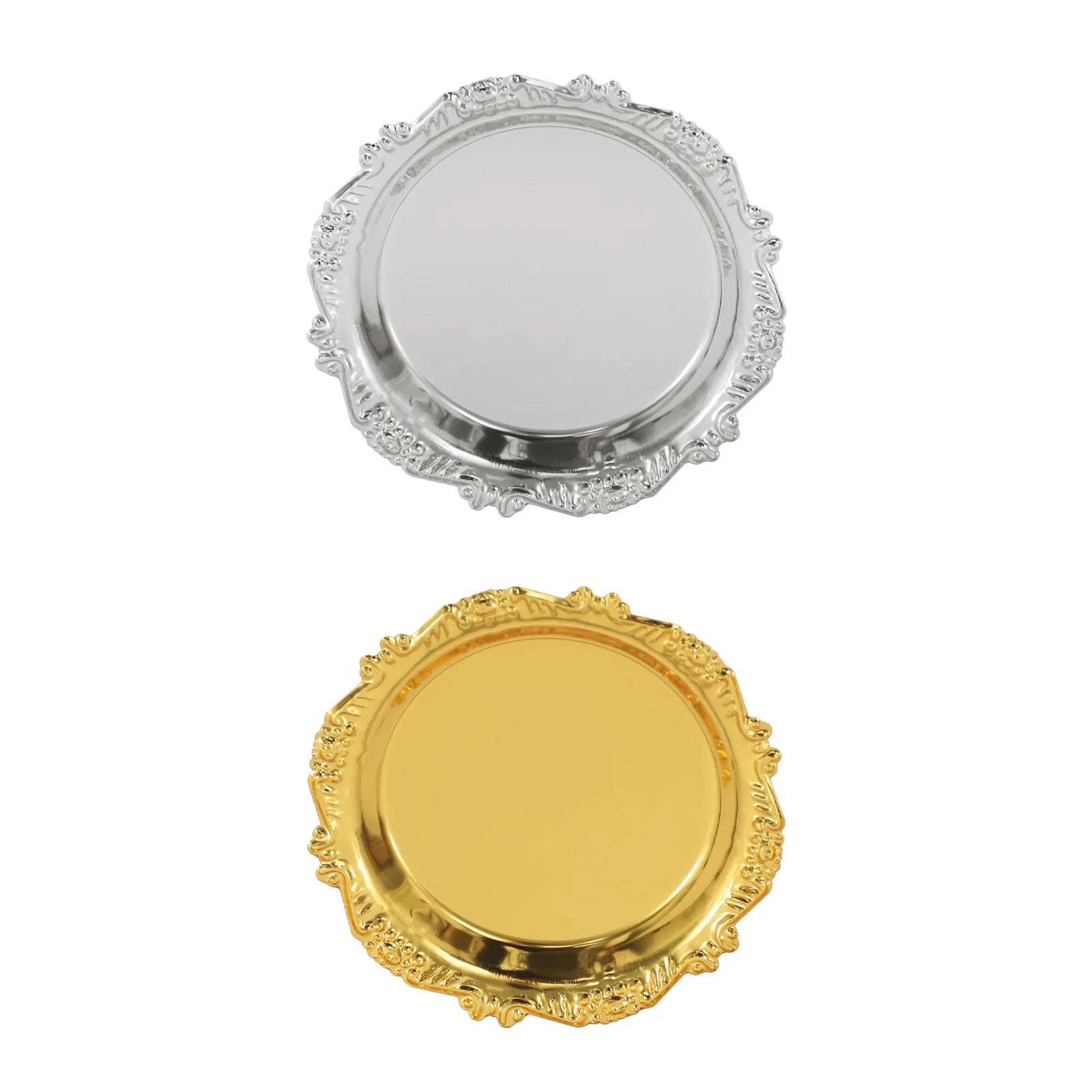 6PCS Gold/Silver Serving Tray Round Metal Snack Plate Restaurant Tray Plate Jewelry Display Tray for Birthday Wedding Banquet