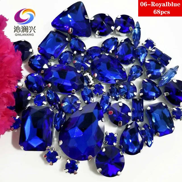68Pcs Mix Crystal Sliver Claw Setting Rhinestones Sewing Clothe For Needlework Stone DIY Sew On Wedding Dress Shoes Bags