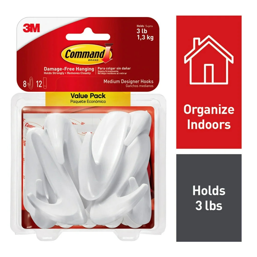 Medium Designer Wall Hooks 8 Pack Damage Free No Tools Required Organizer for Hats Bags Accessories Indoor Use Clean Removal